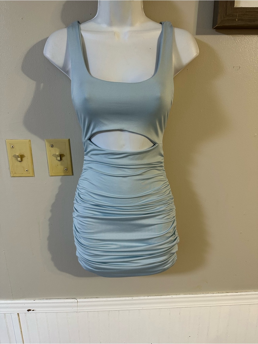 SHEIN Light Blue Ruched Cutout Bodycon Mini Dress